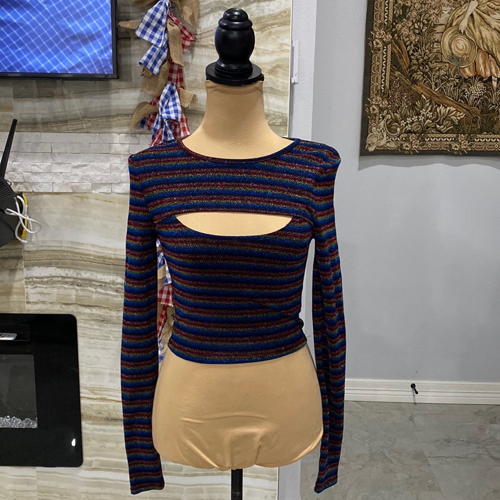 Urban outfitters long sleeve multi colored shimmery crop top.